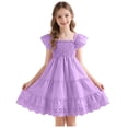 thumbnail image 3 of WUANDIXFA Girls Dress Flutter Sleeve A-Line Sundress Summer Casual Party Midi Dresses for 5-12 Years Kids (Light Purple, 3-4 Years), 3 of 7