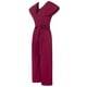 thumbnail image 3 of Mono Qarigey para mujer Cuello en V Manga corta Color sólido Vino rojo S M L XL, 3 of 6