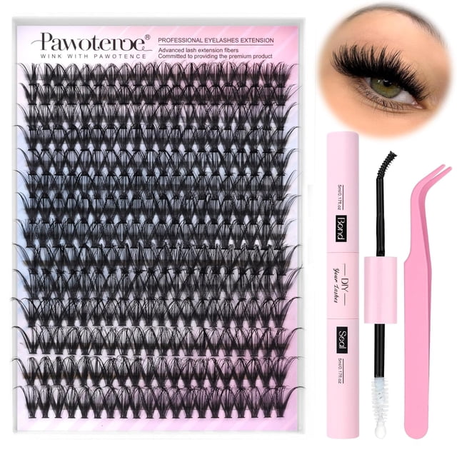 Kit de extensión de pestañas DIY, 280 piezas de pestañas individuales, ojo de gato, kit de extensión de pestañas rizadas 40D, grupos de pestañas con unión de pestañas y sello y pinzas de pestañas para