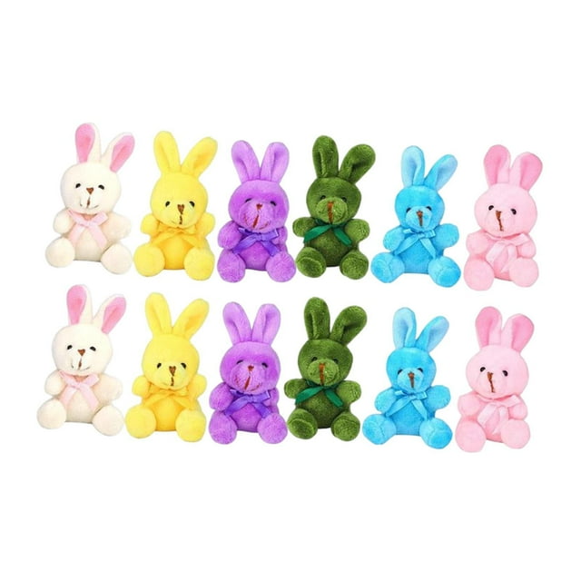 Juego de juguetes de conejito de peluche de 3 pulgadas, regalo a granel, huevos de Pascua, gallinas 12 piezas