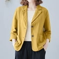thumbnail image 3 of Women's Elegant Cotton Linen Blazer Long Sleeves Regular Fit Basic Jacket Business Casual Lightweight Summer Blazers Solid Color Work Coat Blazer with 2 Button Pockets, 3 of 4