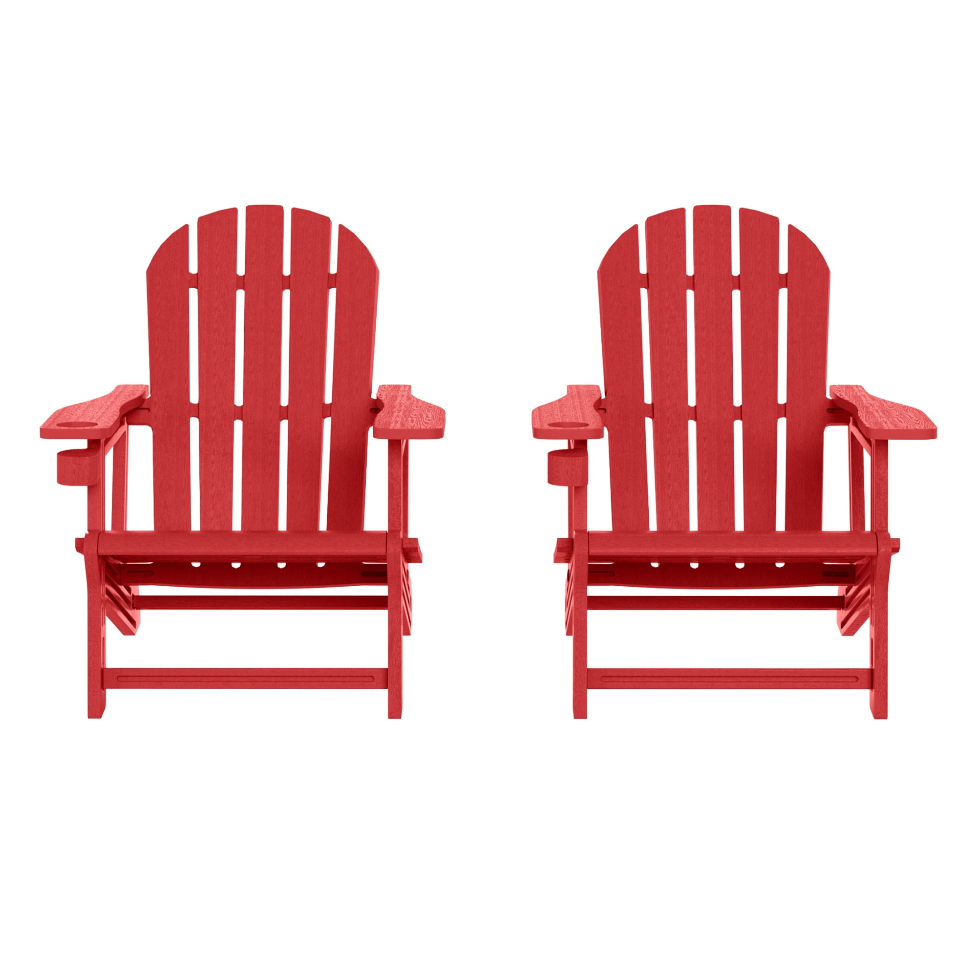 WestinTrends Azura Tool-Free Assembly Outdoor Patio HDPE Plastic Adirondack Chair with Cup Holder (Set of 2), Red