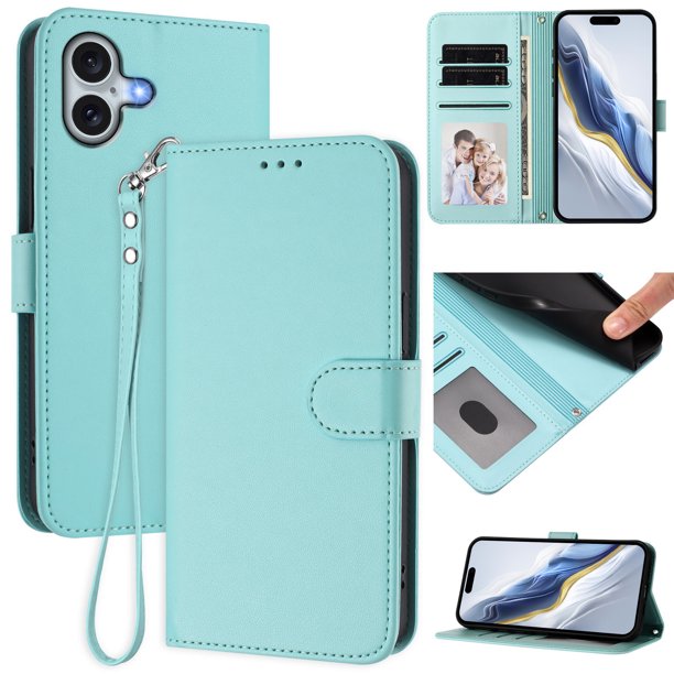 Funda Cartera GANGXUN para iPhone 16 Plus – Cierre Magnético, Protección RFID, Correa Desmontable, Compatible con Carga Inalámbrica
