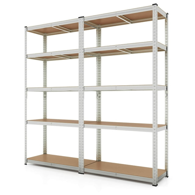 Costway 2 Pcs Unité de Rayonnage de Garage Ajustable à 5 Niveaux avec Charge Max de 2000 lbs pour Entrepôt Argent
