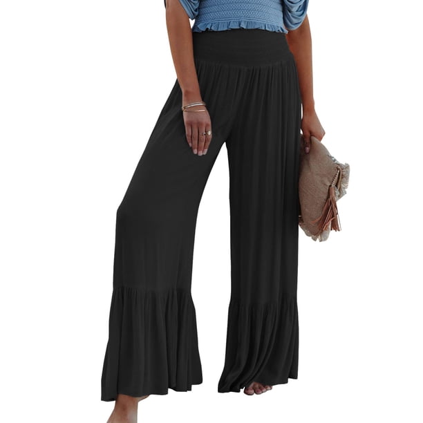 Txlixc - Pantalones de salón para mujer, holgados, cómodos, de pierna ancha, con parte inferior con volantes, de talle alto, sueltos, informales, para trabajo Txlixc Casual
