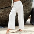thumbnail image 7 of Lmnyox Women's Summer Beach Pants Lightweight Wide Leg Trousers Elastic Waist Cotton Linen Lounge Pants, 7 of 7