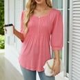 thumbnail image 7 of Kaemgyyd Fall Shirts for Women Crew Neck 3/4 Length Sleeve Blouses Casual Loose Pleated Tee Solid Work Tunic Top, 7 of 7