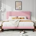 thumbnail image 3 of Allewie King Size Velvet Upholstered Platform Bed Frame with Adjustable Vertical Channel Tufted Headboard, Pink, 3 of 12