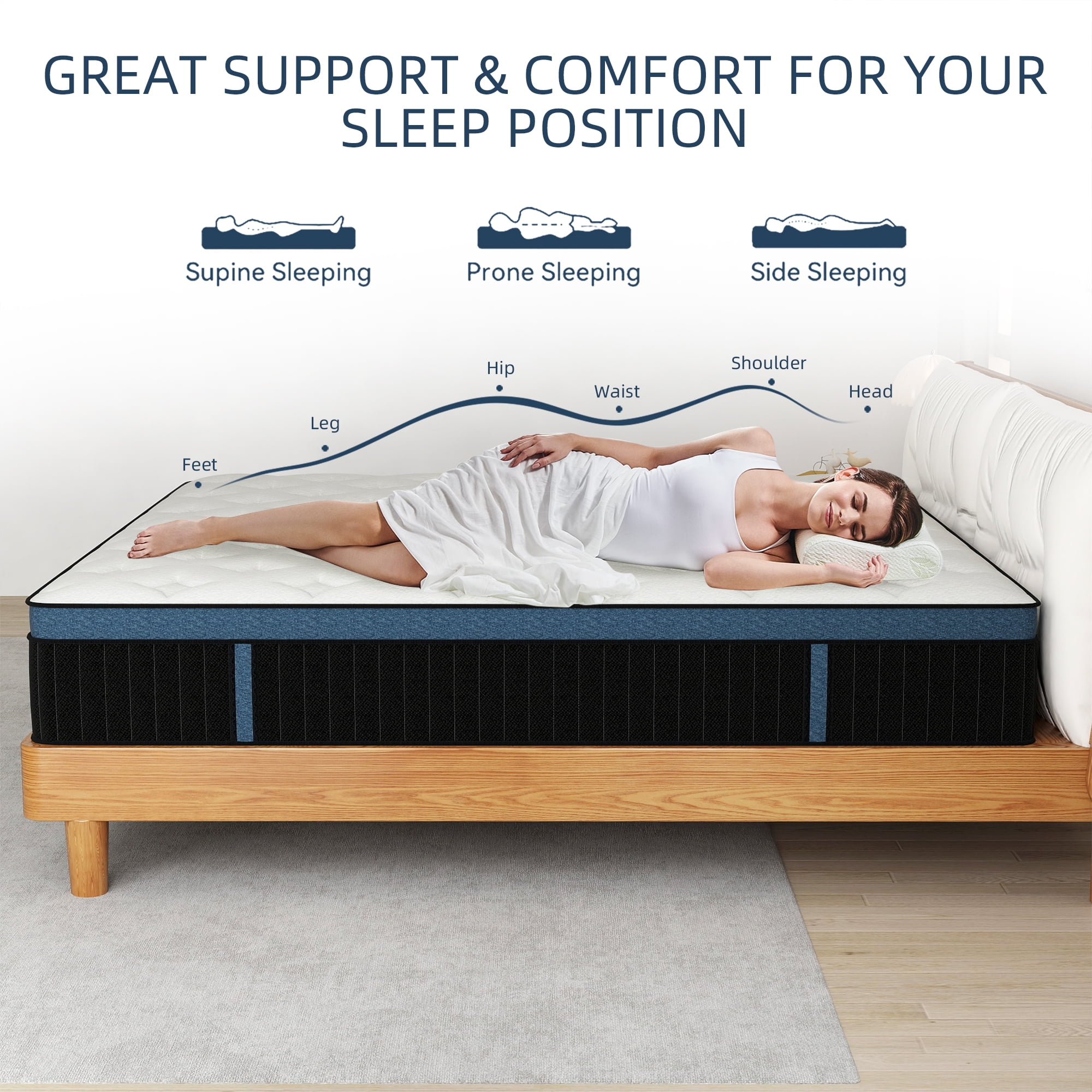 Kviwasha Twin Mattress 14 inch Memory Foam and Spring Hybrid Mattress in a Box Pressure Relief, Breathable