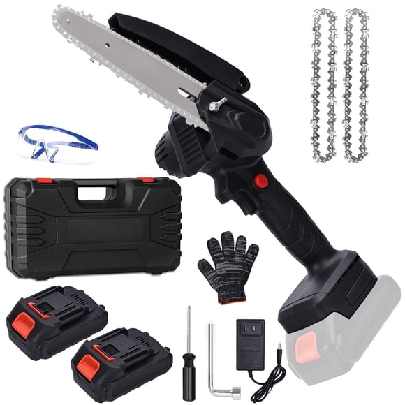 HDJ Mini Motosierra Inalámbrica de 6 Pulgadas con 2 Baterías, Motosierra Eléctrica Portátil con una Sola Mano para Cortar Madera y Podar Ramas de Árboles