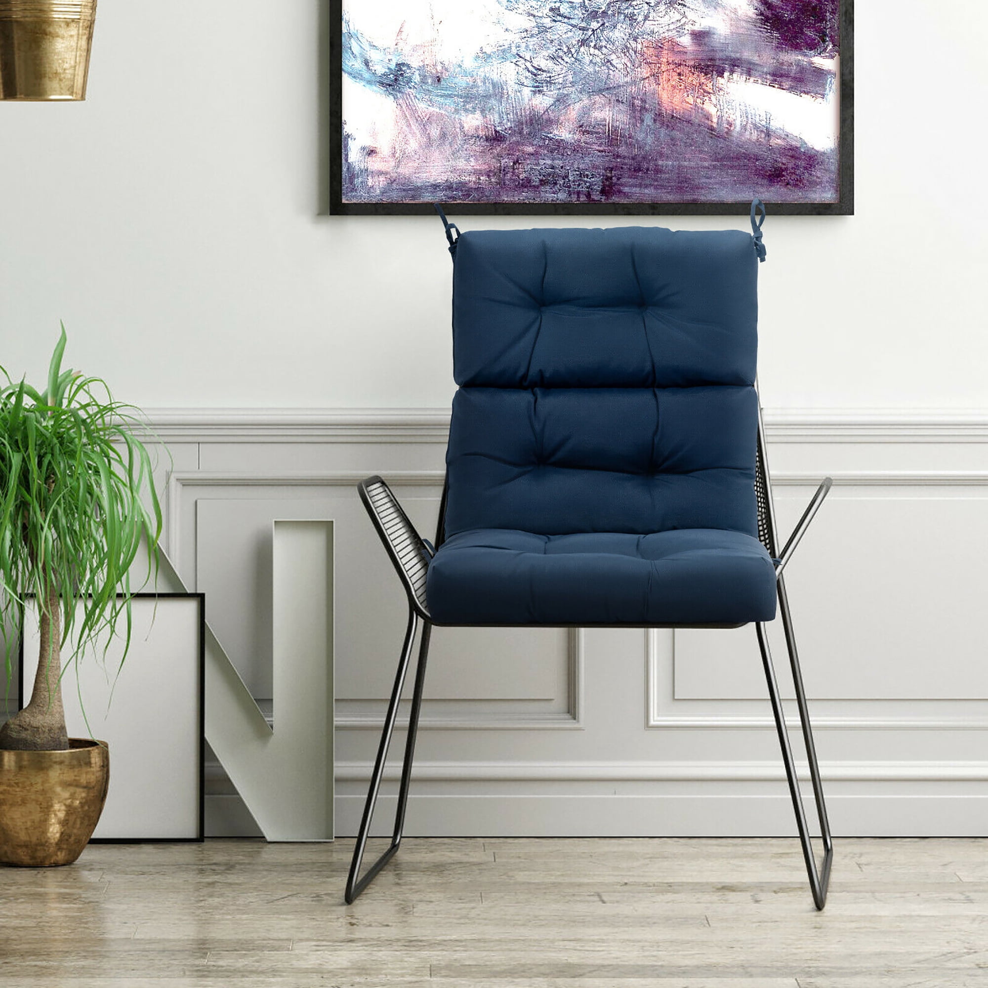 Costway 22''x44'' Back Chair Cushion Tufted Pillow Patio Seating Pad Blue