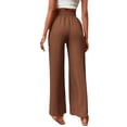thumbnail image 3 of Sexy Dance Pants for Women Elastic Waist Straight Wide Leg Palazzo Pant Casual Soft Bottoms Lounge Trousers with Pockets Dark Brown 2XL, 3 of 9