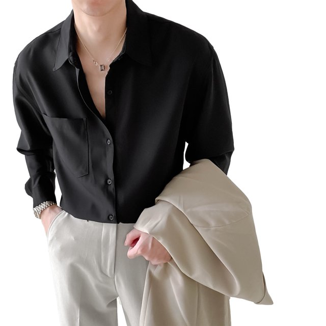 Camisa de color puro para hombre, camisa de manga larga para hombre, camisa con botones para hombre, camisa de cuello vuelto para hombre, ultra sensible