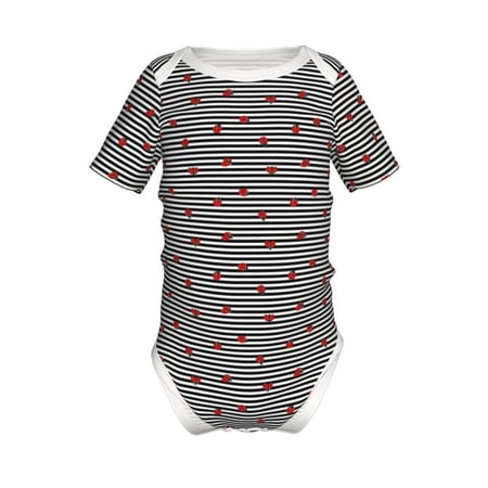

Junzan Ladybugs on Black and White Striped Print Short-Sleeve Baby Climbing Clothes Bodysuits for Infant One-Piece for Baby Boys & Girls Baby Clothes Baby Romper with Snap Closure-3 Months