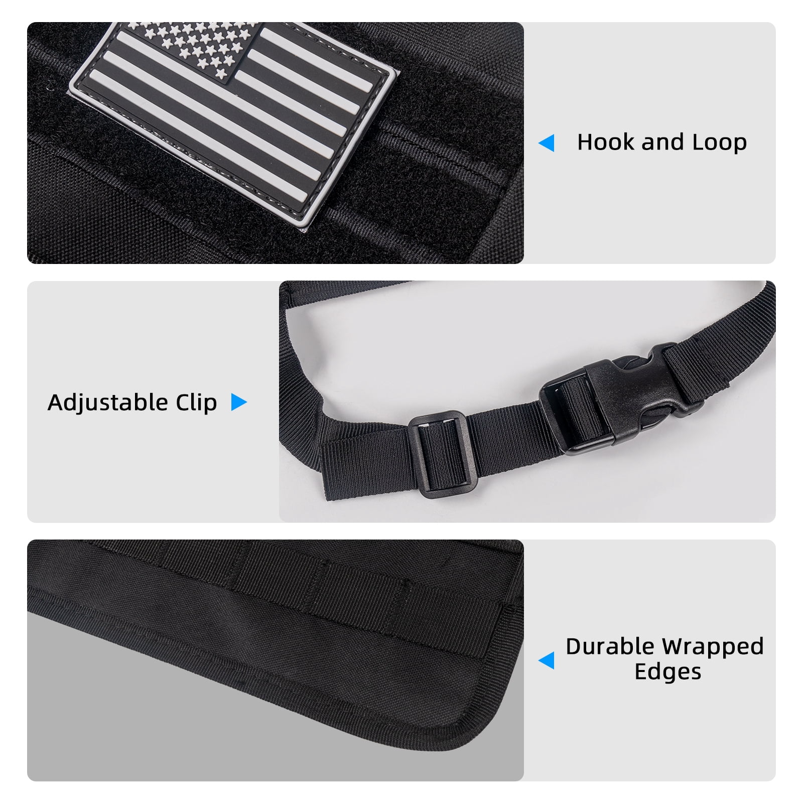 FANOTEK Universal Tactical Car Seat Back Organizer Bag, Vehicle Organizers Panel with 5 Detachable Molle Pouches Pocket for Most Car SUV Sedan Truck Jeep Black