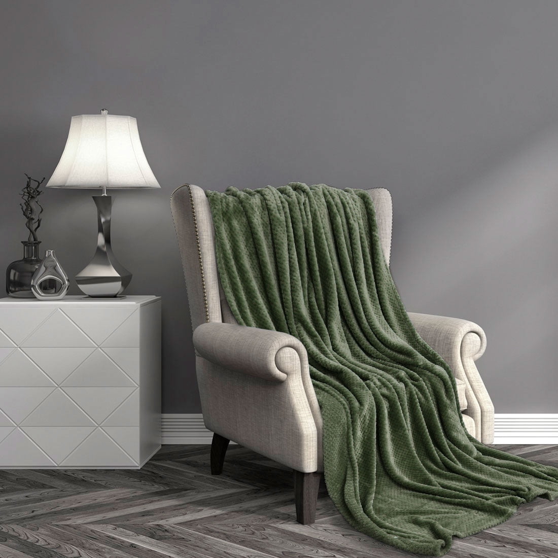 PiccoCasa Soft Microfiber Plush Flannel Blanket Luxury Bed Blanket, Army Green Queen (78"x90")