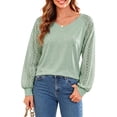 thumbnail image 3 of UVN Blouses for Women Dressy Lace Long Sleeve Shirts Fall Casual V Neck Tunic Tops, 3 of 11