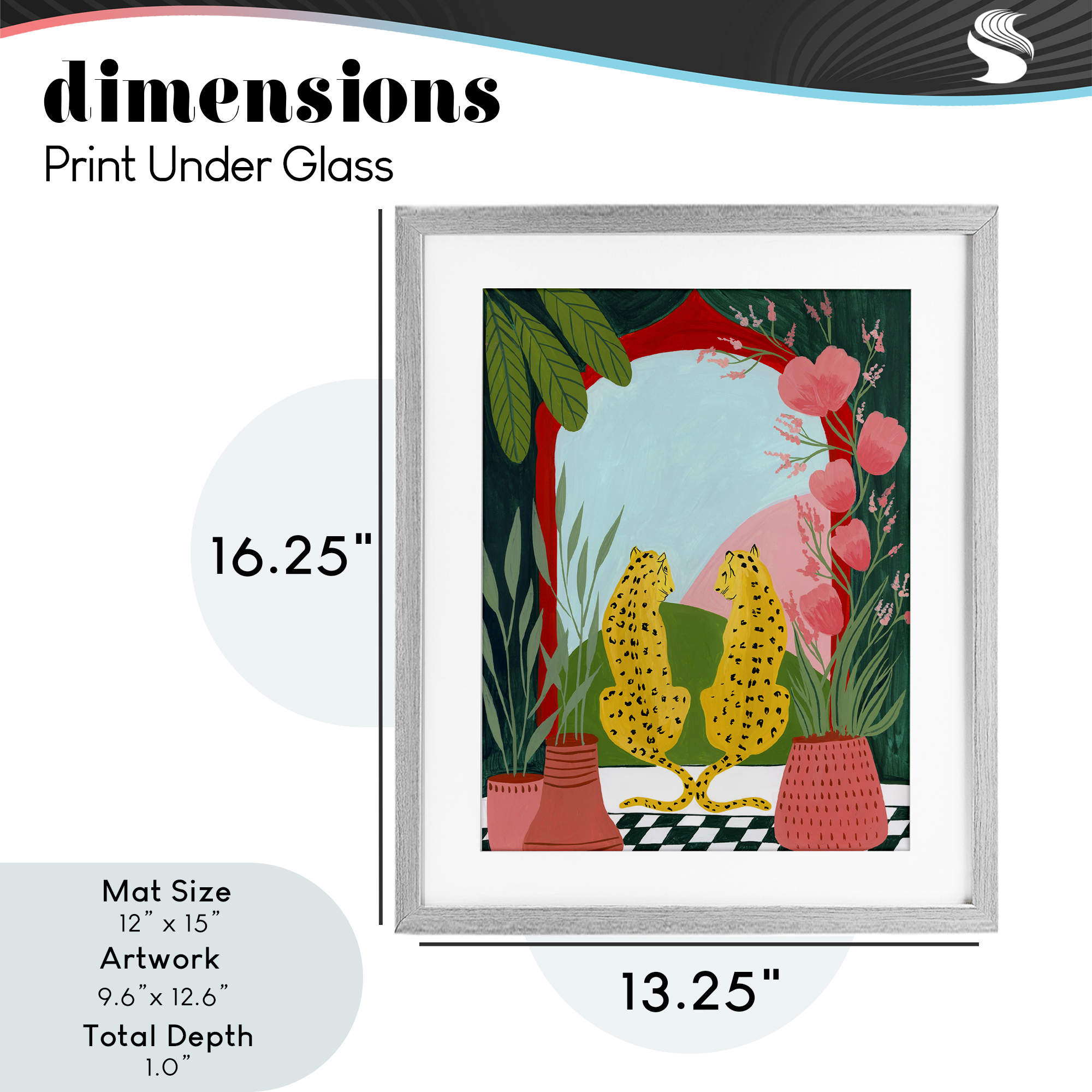 Twin Leopard & Plants Gray Framed Print Under Glass, design by Nabeela Rumi