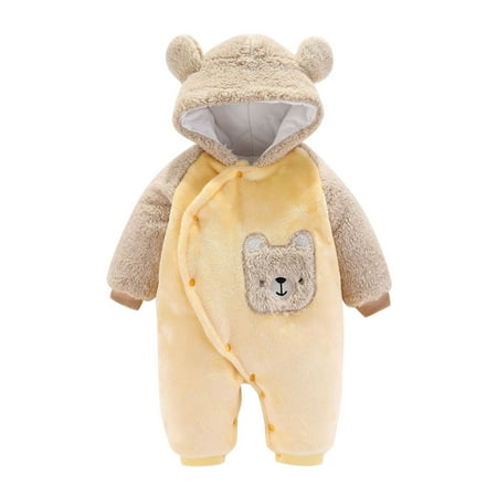 

Boys Bodysuits Baby Girls Long Sleeve Cute Cartoon Animals Patchwork Bear Ears Hooded Romper Jumpsuit Outfit Clothes Coat