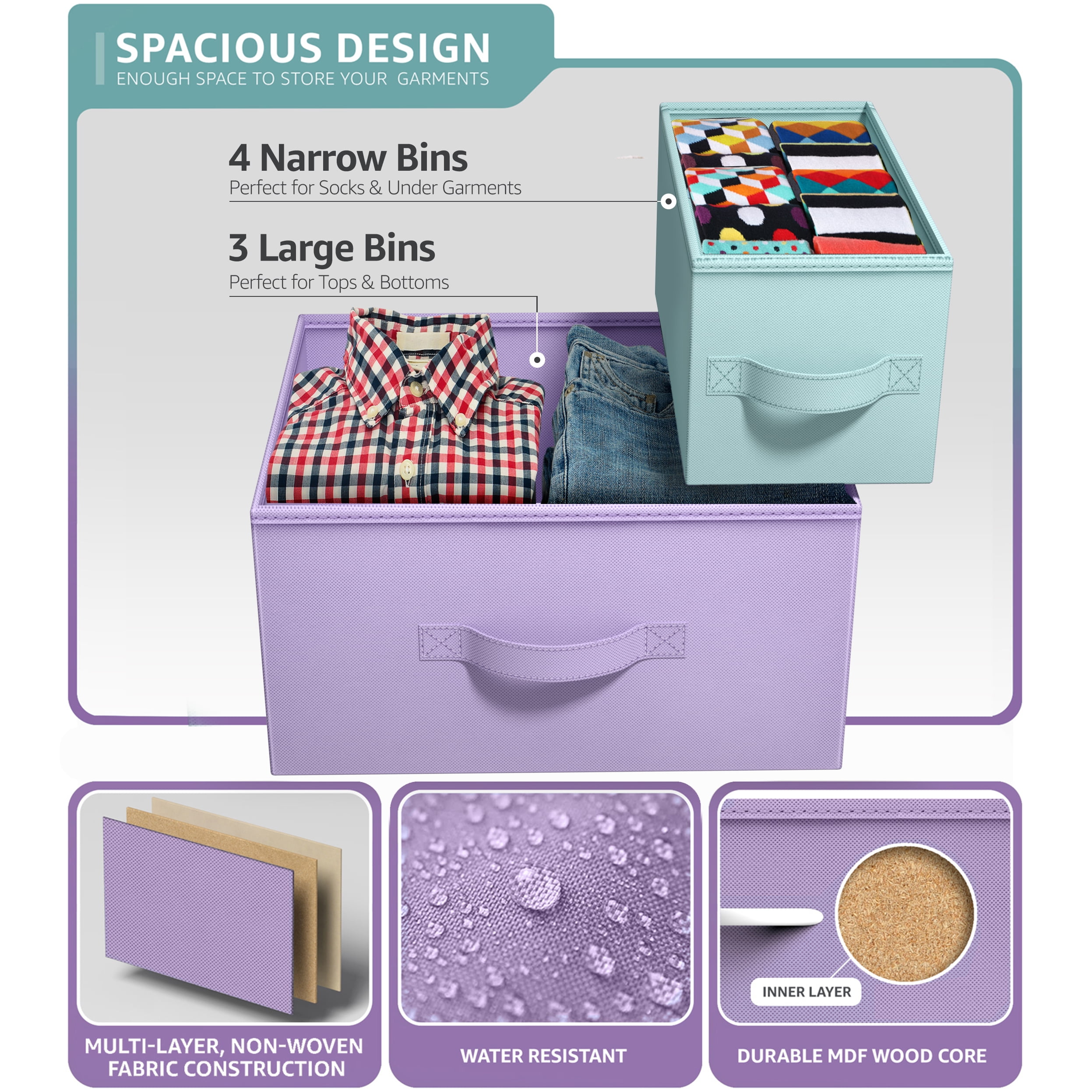 Sorbus 7 Drawer Dresser Storage Chest for Kids Bedroom with Fabric Bins Multi Pastel
