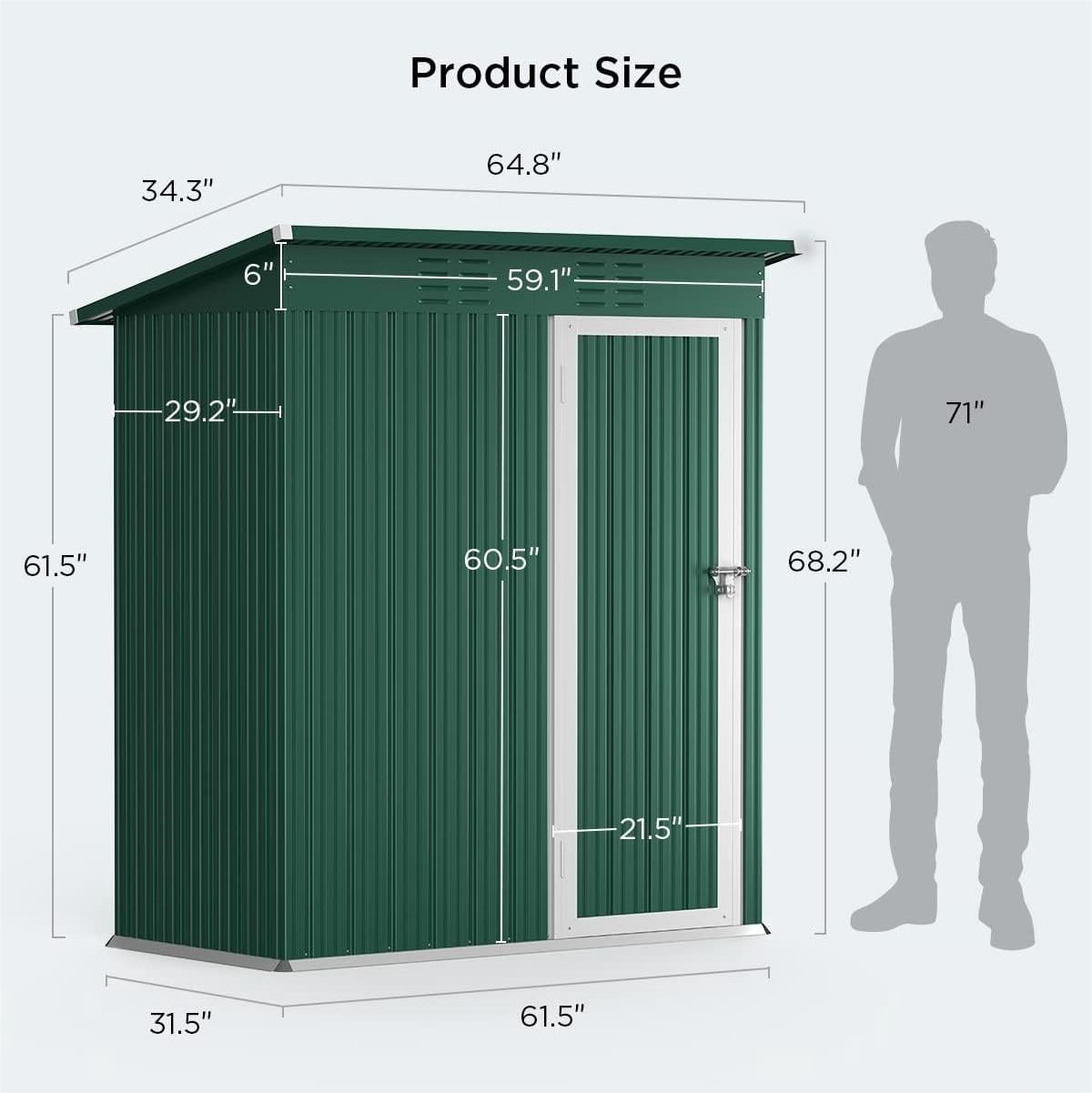 5x3 FT Metal Outdoor Storage Shed with Lockable Door and Sloped Roof – Weather-Resistant Garden Shed for Backyard, Patio, Lawn, Green