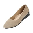 thumbnail image 3 of HTHLVMD Round Toe Slip‑On Casual Shoes, Elegant Lightweight Anti-Slip Low Heel Wedge Loafers for Women, Comfortable Business Office Work Shoes, Round Toe Slip-On Wedge Pumps, Khaki 8, 3 of 5