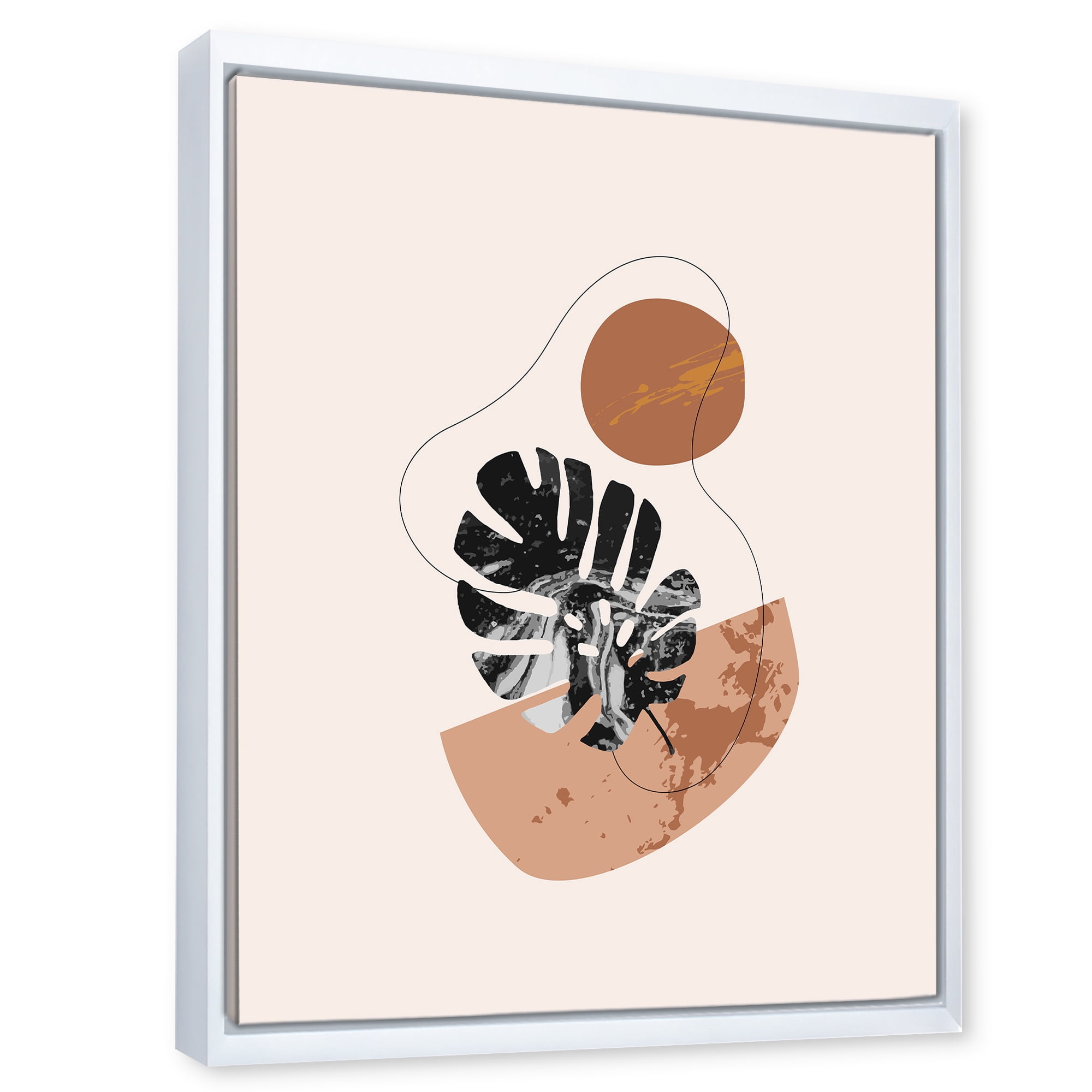 Designart 'Abstract Tropical Monstera Shapes and Leaves' Modern Framed Canvas Wall Art Print