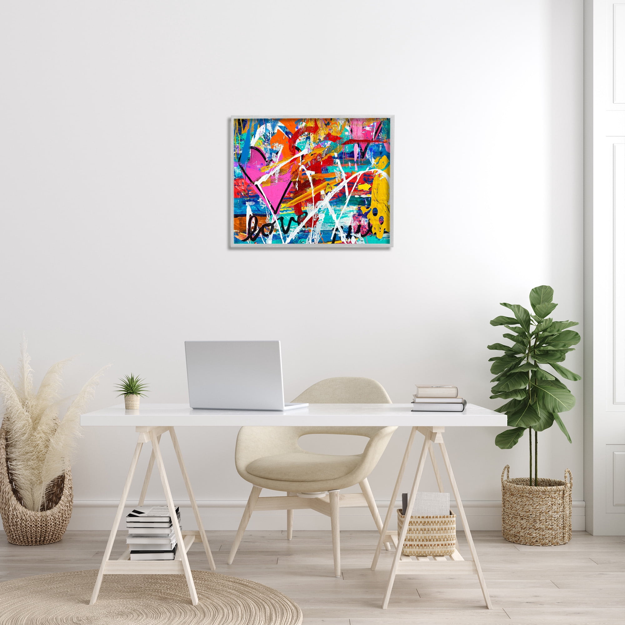 Stupell Industries Urban Heart Graffiti Collage Abstract Painting Gray Framed Art Print Wall Art, 30 x 24