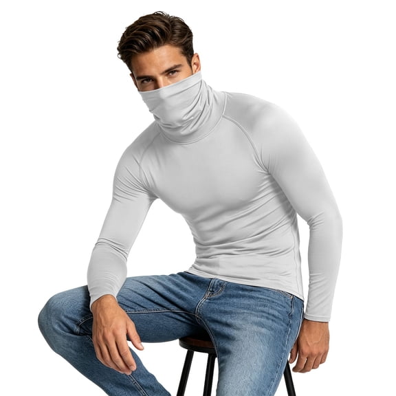 Mens Sports Athletic Shirt Stretch Turtleneck Long Sleeve Slim Fit Gym Training Muscle Tee Undershirt