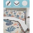 thumbnail image 3 of Quilts Queen Size Bedding Set, Blue Coastal Reversible Summer Quilt 3 Pieces, Summer Beach Coral Shell Starfish Vintage Lightweight Bedspreads Coverlets with 2 Pillow Shams for All Seasons, 3 of 5