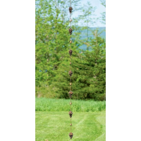 Flamed Pine Cones and Bells Rain Chain for Outdoors, Backyards, Patios and Lawns