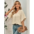 thumbnail image 2 of Uniexcosm Women's Blouse Short-Sleeve Summer Tops V-Neck Hairball T-Shirt, 2 of 9