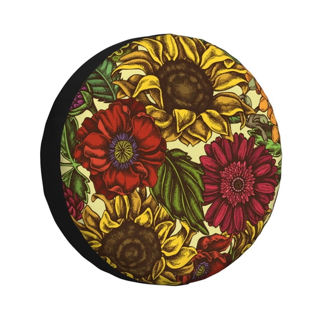 Fotbe Sunflower Funda de Llanta de Repuesto con Estampado, Engrosada, Ajuste Universal para Jeep, Remolque, RV, SUV, Camión-16 inch