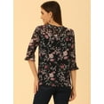 thumbnail image 4 of BluElegante Casual De GaCon Estampado Floral De Man3/4 Con Volantes PaMujer Negro-2 XL, 4 of 5