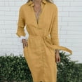 thumbnail image 3 of Fesfesfes Women Dress Spring And Fall Casual V-neck Lapel Solid Color Button Lace-Up Long Shirt Dress Tops on, 3 of 8