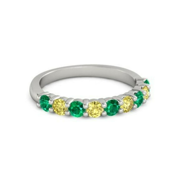 925 Sterling Silver Round 2.50 MM Emerald Yellow Tourmaline Eternity Women Ring Size US- 4