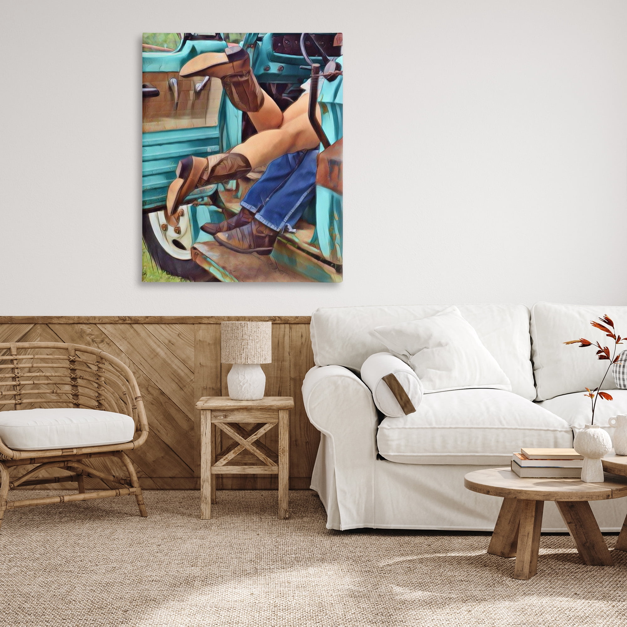 Stupell Industries Country Couple in Truck Transportation Painting Gallery Wrapped Canvas Art Print Wall Art, 36 x 48