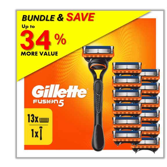Gillette Fusion Razor Bundle with 13 Blade Cartridge Refill