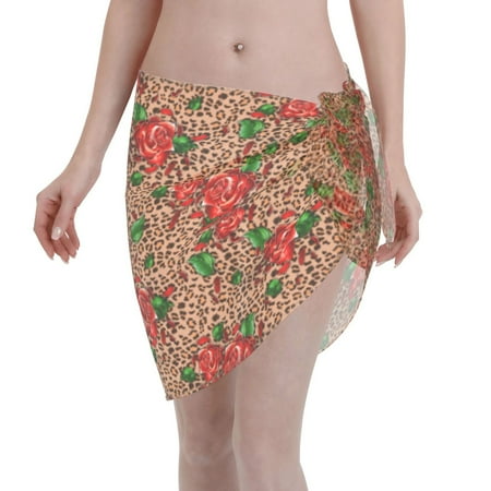 Adobk Rose Mix Leopard 1 Swimsuit Coverups for Women Beach Bikini Short Skirt for Swimwear