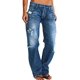 thumbnail image 1 of Jeans de pierna recta para mujer Dobladillo sin rematar rasgado Talle bajoAzul marinoPequeño, 1 of 5