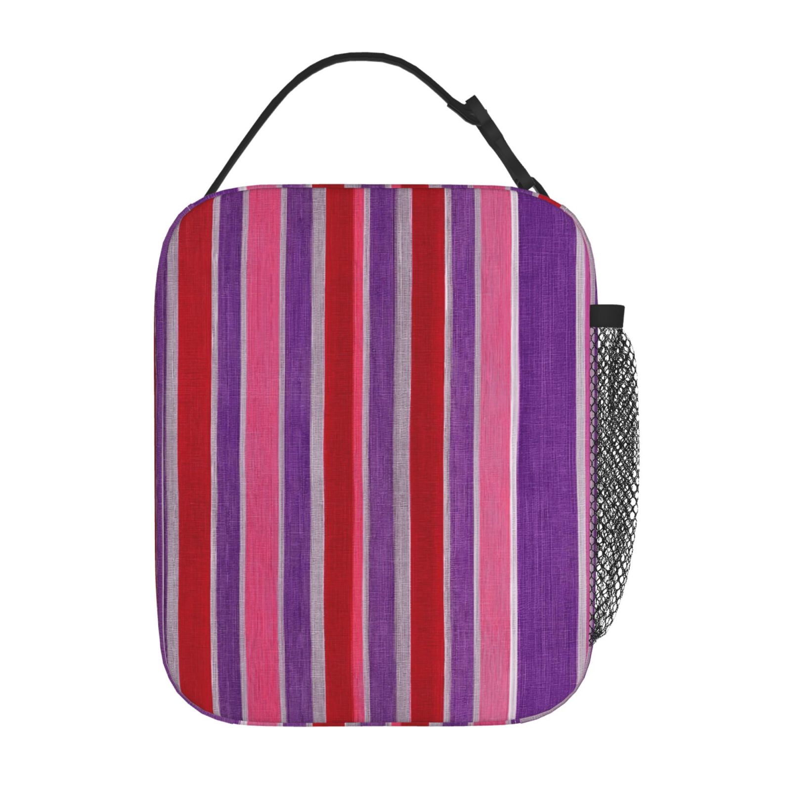 Lunch Bag For Women Men Insulated Portable Lunch Box Bento Box Office Picnic Travel Cooler Bag Mediumvioletred Stripe_1