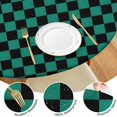 thumbnail image 4 of Teal and Black Checkerboard Pattern Round Fitted Tablecloth with Elastic Edge,Dining Table Cover Waterproof,Outdoor Round Tablecloth for Camping,Dining,Indoor and Outdoor, 4 of 7