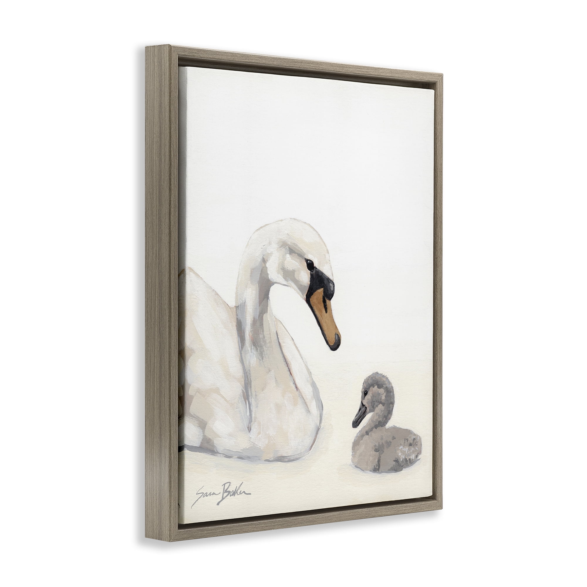 Stupell Industries Mother Swan & Cygnet Brown Framed Floater Canvas Wall Art, design by Sara Baker