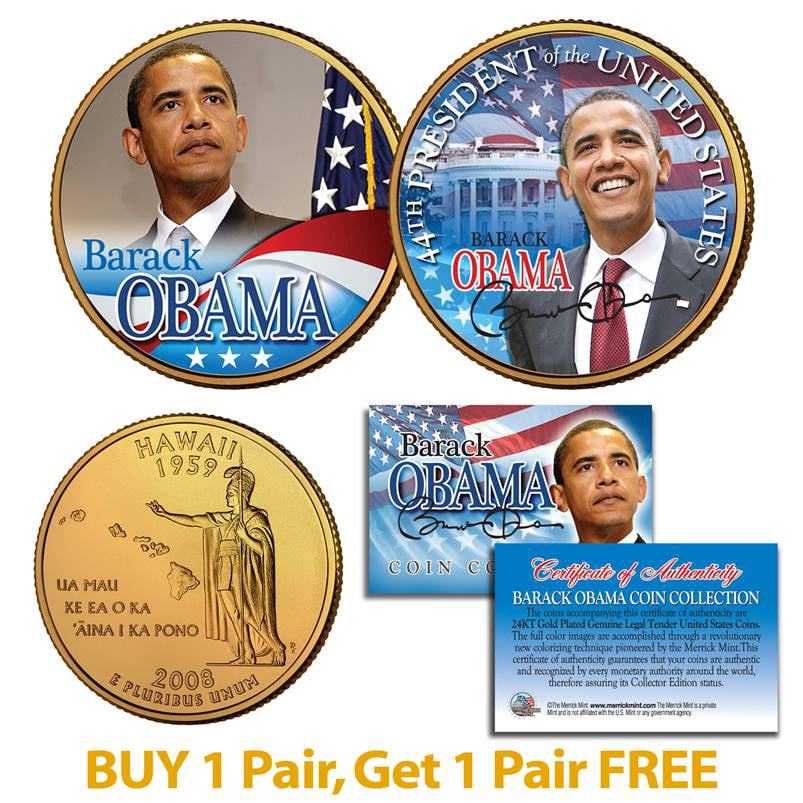 Details about   President Barack Obama 24Kt Gold Plated Colorized Quarter Set 50c $1 