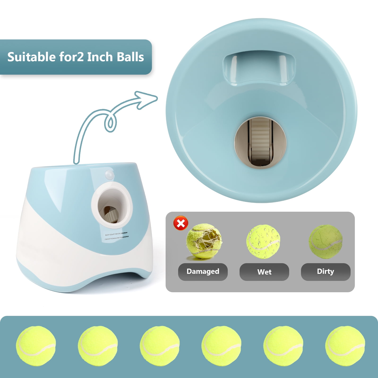 Dongyi Automatic Ball Launcher for Dogs-3 Distance Settings 10-30ft,Interactive Toy for Small & Medium Dogs with 6 Tennis Balls,Indoor/Outdoor Play(Blue)