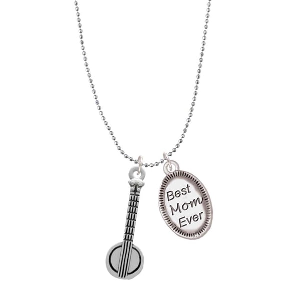 Delight Jewelry Silvertone Banjo Best Mom Ever Charm Necklace