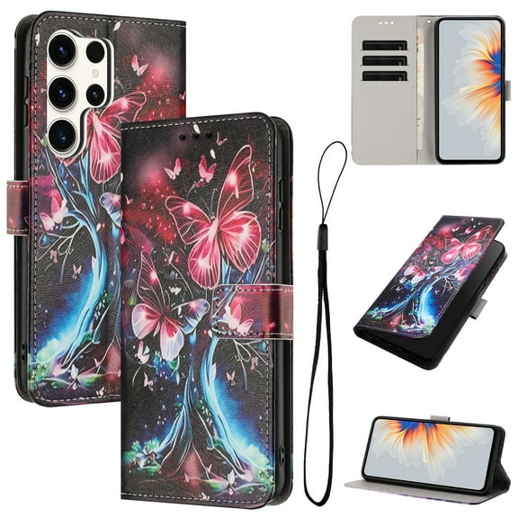 Allytechgroup Flip Case for Samsung Galaxy S25 Ultra with Lanyard, PU Leather Wallet Bumper with Credit Card Slot RFID Blocking Shockproof Full Body Protective Cover for Samsung Galaxy S25 Ultra, G