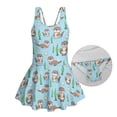 thumbnail image 6 of COEQINE Girls One Piece Bathing Suit, Scoop U-Neck & V Back Playful Swimsuit with Attached Skirt, Beach Swim Dress for Kids Age 3-4, Machine Washable, Otter Seagrass Blue, 6 of 8