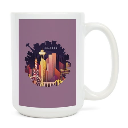 

15 fl oz Ceramic Mug Seattle Washington Neon Skyline Contour Dishwasher & Microwave Safe