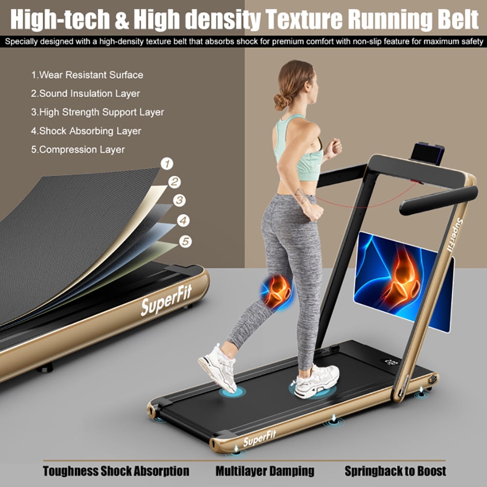 Spaco 2.25HP 2 in 1 Folding Treadmill with APP Speaker Remote Control-Yellow, Home Fitness Equipment for Walking & Running , Cardio Exercise Machine